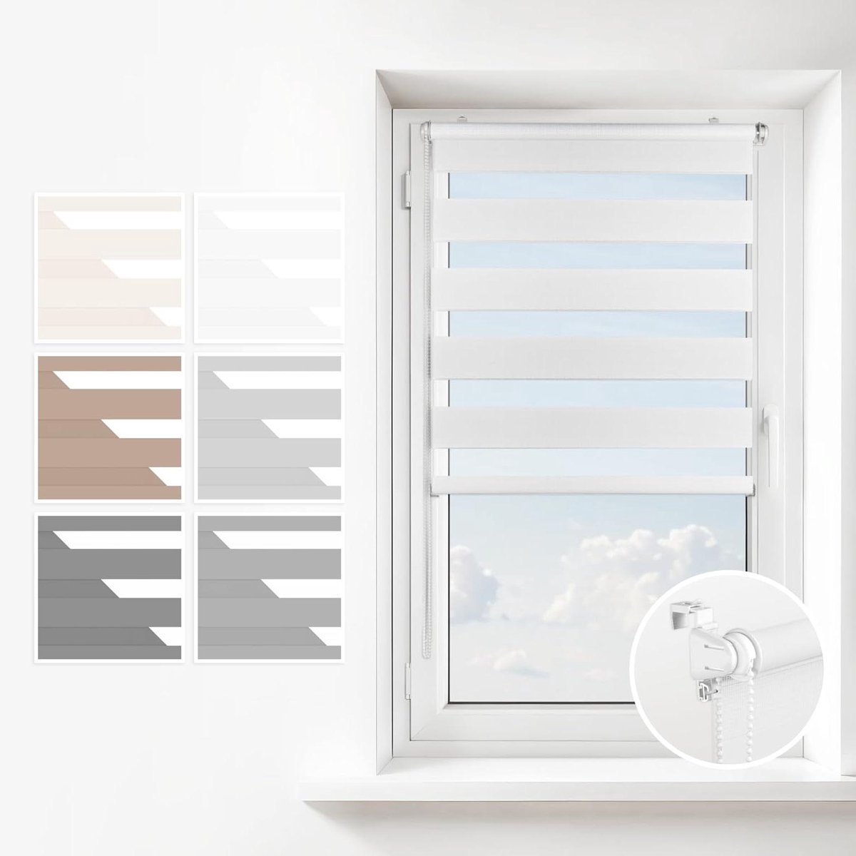 Estika Blackout Double Roller Blind Klemmfix No Drilling - 105 cm x 120 cm - Milk White -