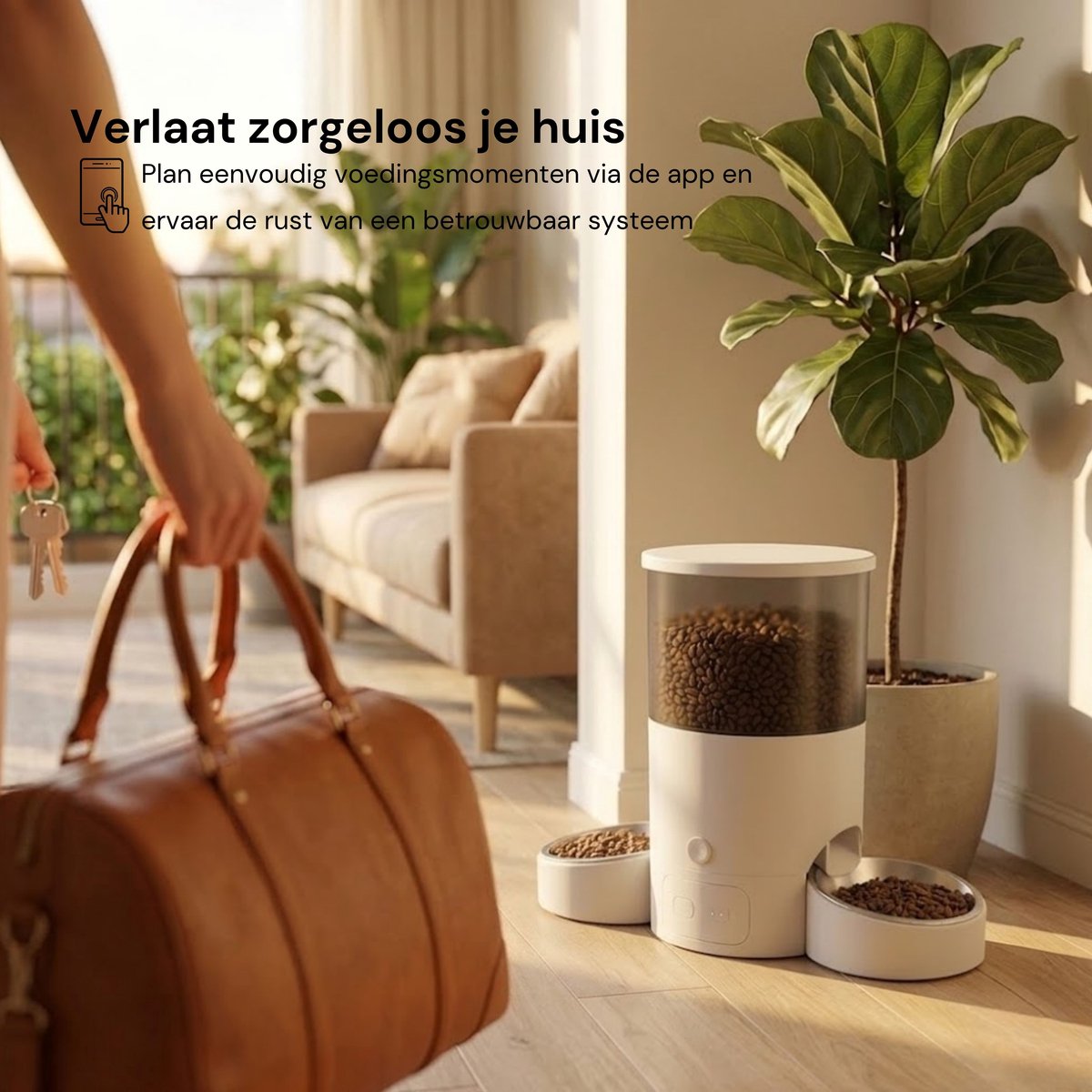 AnimalAesthetics Automatische Voerbak voor Kat & Hond Wit – App-bediening, Twee Bakken van Roestvrijstaal, Voerautomaat Kat 3L thumbnail 3