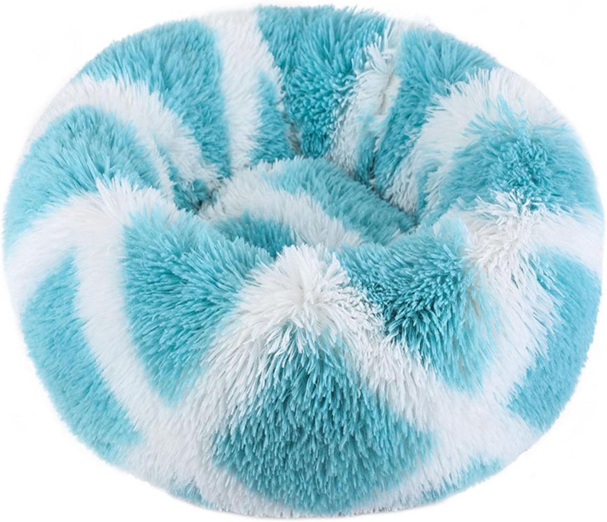 Ronde Huisdier Mand - Donut Bed Hond - Rust en Ontspanning - Verhoogde Randen - 80 cm - Blauw Wit