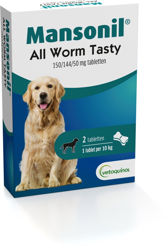 Mansonil All Worm Dog Tasty Ontwormingsmiddel (S/M vanaf 2.5kg) - 2 tabletten