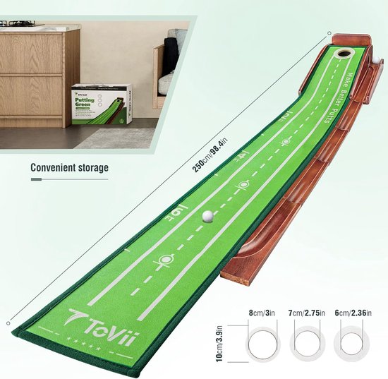 Putting Green - Golf Mat - Golf Oefenen - Automatische Bal Retour - 250 x 250 cm - Groen — afbeelding 5