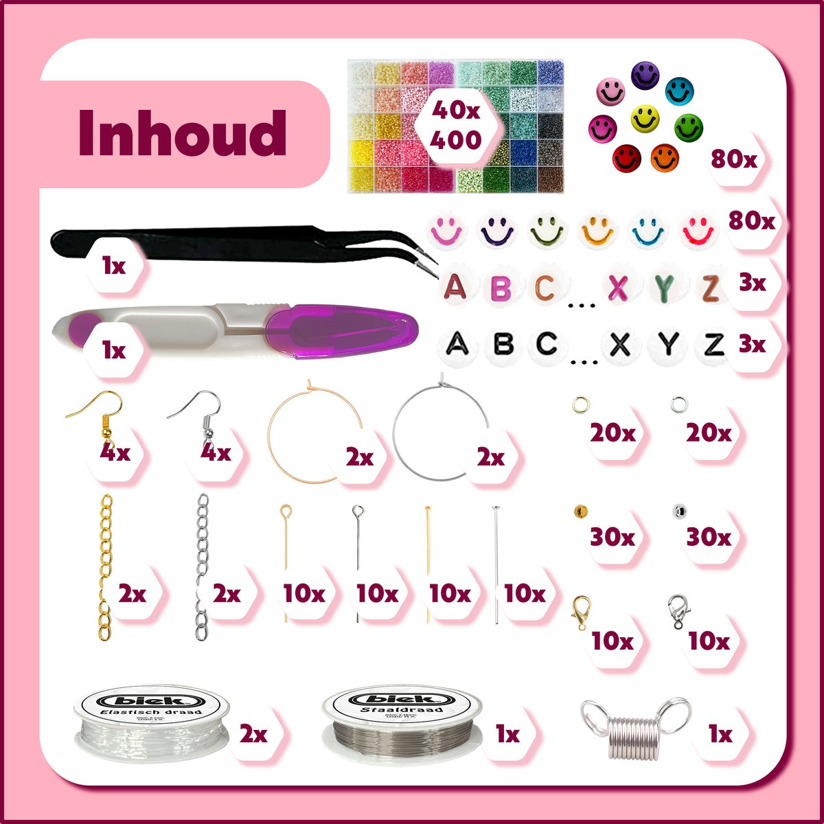 Pastel Kralenset BIEK20® - Glaskralen - Rocailles kralen - Armbandjes maken met kraaltjes - Polymeer Kralen Set - Kralendoos - Letterkralen - Kralenketting - Incl. Giftbox — afbeelding 3