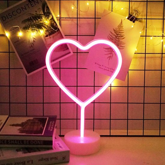 Neon Hart Nachtlampje - Decoratief LED Licht - Feest Kamer Decoratie - Batterij Aangedreven - 12.6 Inch Hoog - Roze — afbeelding 2