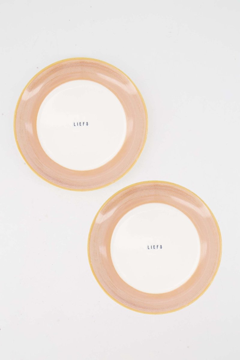 Zusss Set Van 2 Gebaksbordjes 'Liefs' In Het Roze - Verjaardag - Cadeau Dames Keramiek White / Light Pink