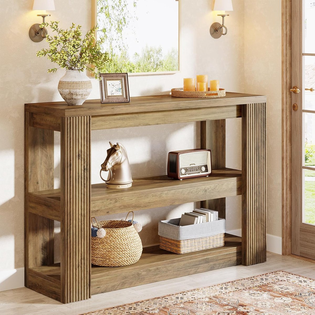 Tribesigns Consoletafe - Smalle Sidetable met 3-laags - Bruin - 105 x 30 x 80 cm - Console Tafel voor Hal, Woonkamer, Entree