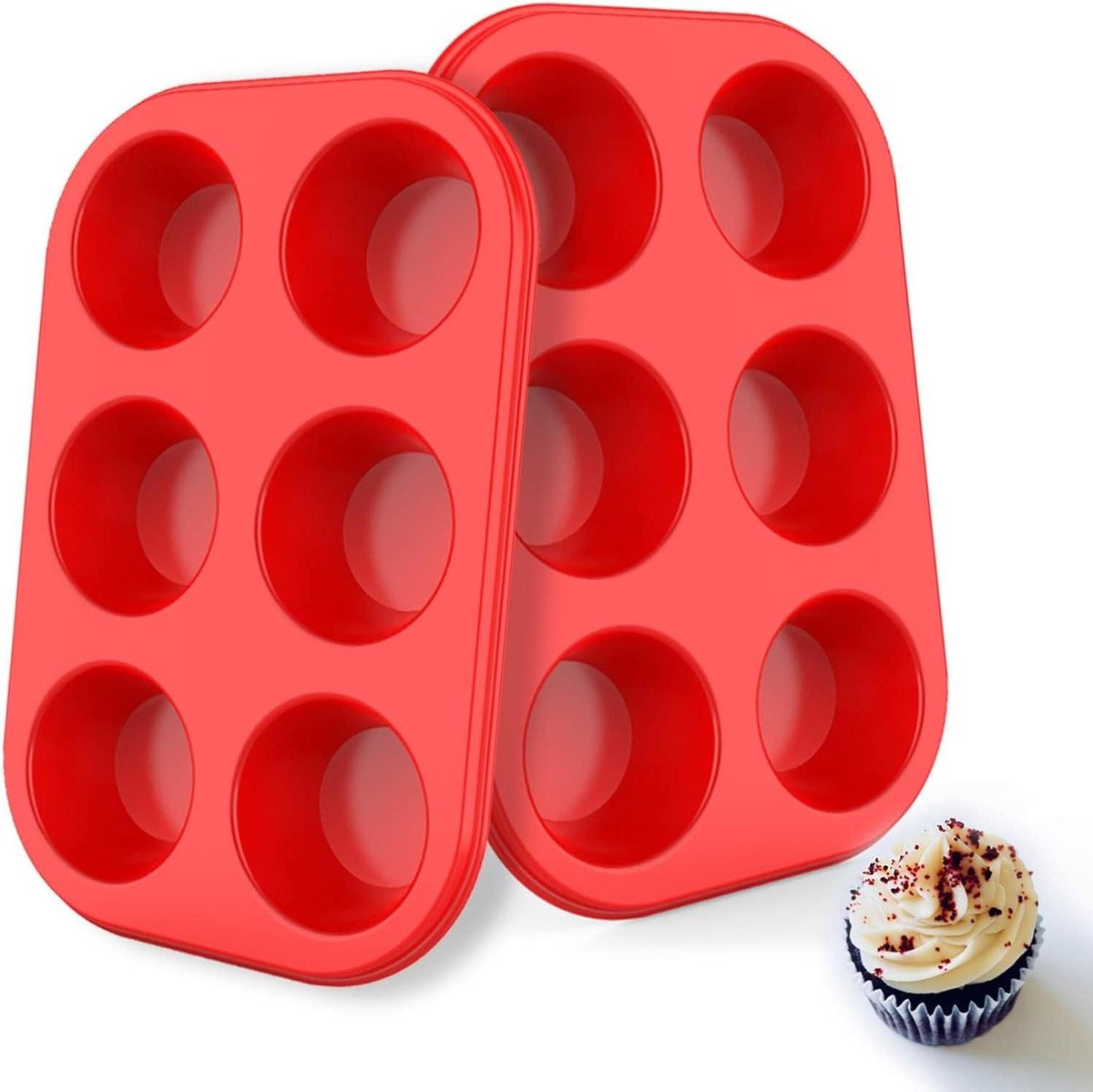 Siliconen Muffin Pan - Cupcake Bakvorm - Muffins Bakken - LFGB Goedgekeurd - 6 Koppen - Grijs