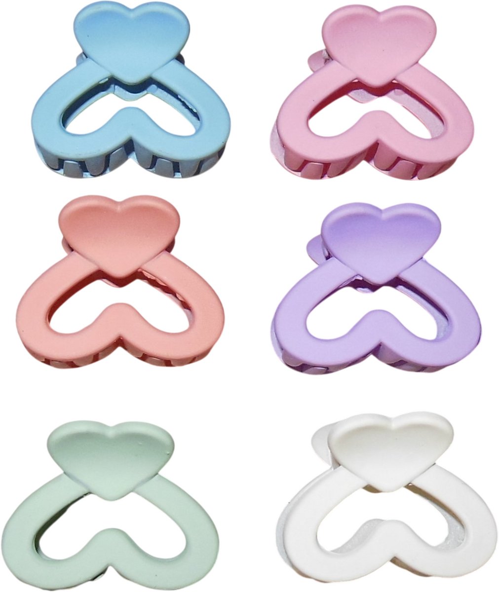 Haarklemmetjes hartjes-vorm zachte kleuren set van 6 stuks.