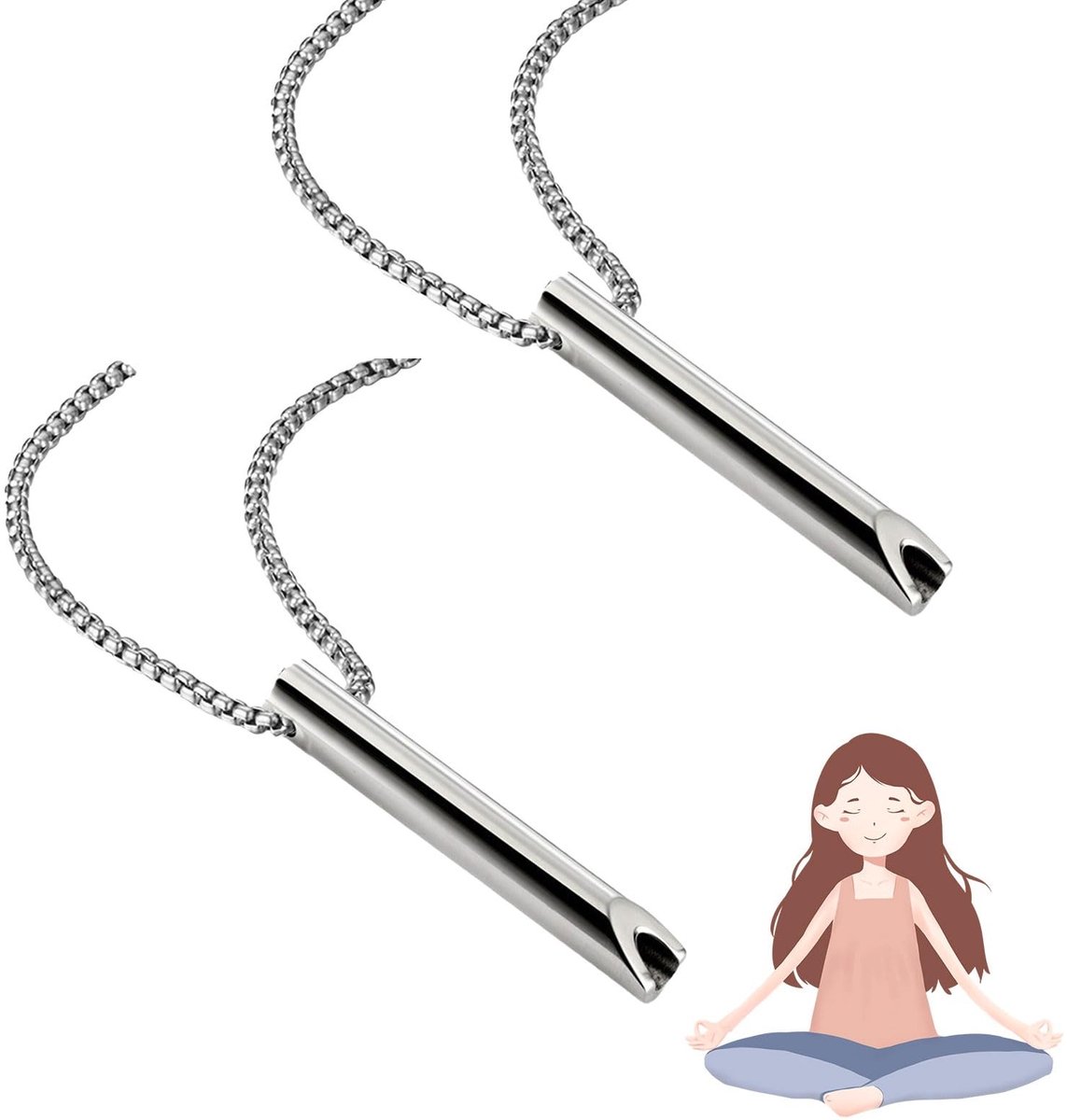 2 Pcs Meditatie Adempendanten voor Stressvermindering - Stijlvolle Stainless Steel Sieraden