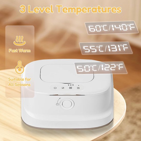 Baby doekjes warmer - met nachtlampje en temperatuurweergave - Met kinderslot - 3 temperatuurstanden - milieuvriendelijk en energiebesparend - houdt doekjes vochtig en fris - universele USB-interface - 23*15,6*12cm - wit — afbeelding 3