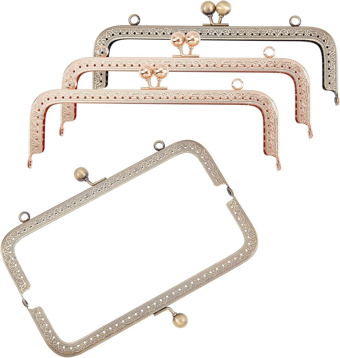 4 Pack Metalen Portemonnee Frame met Kussensluiting 20cm voor DIY Handgemaakte Tas, Antiek Brons/Licht Goud, Perfect voor Clutch en Accessoires