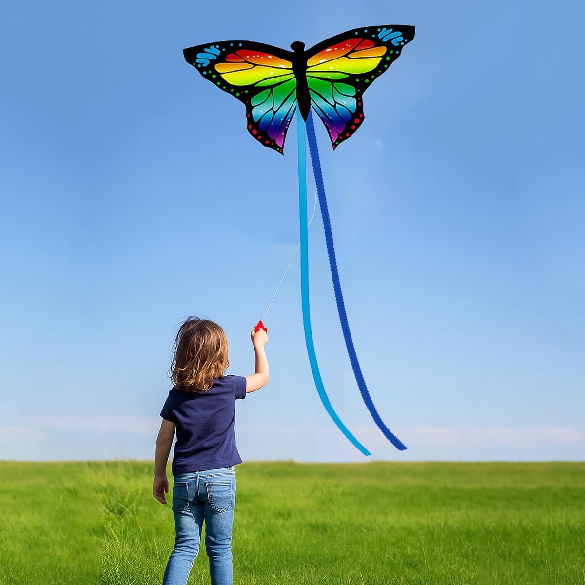Cosensi - Grote 139cm Vlieger - Eenvoudig te Vliegen Vlieger voor Beginners - Ideaal voor Buitenactiviteiten - Kleurrijk Blauw - Familie Vriendelij...