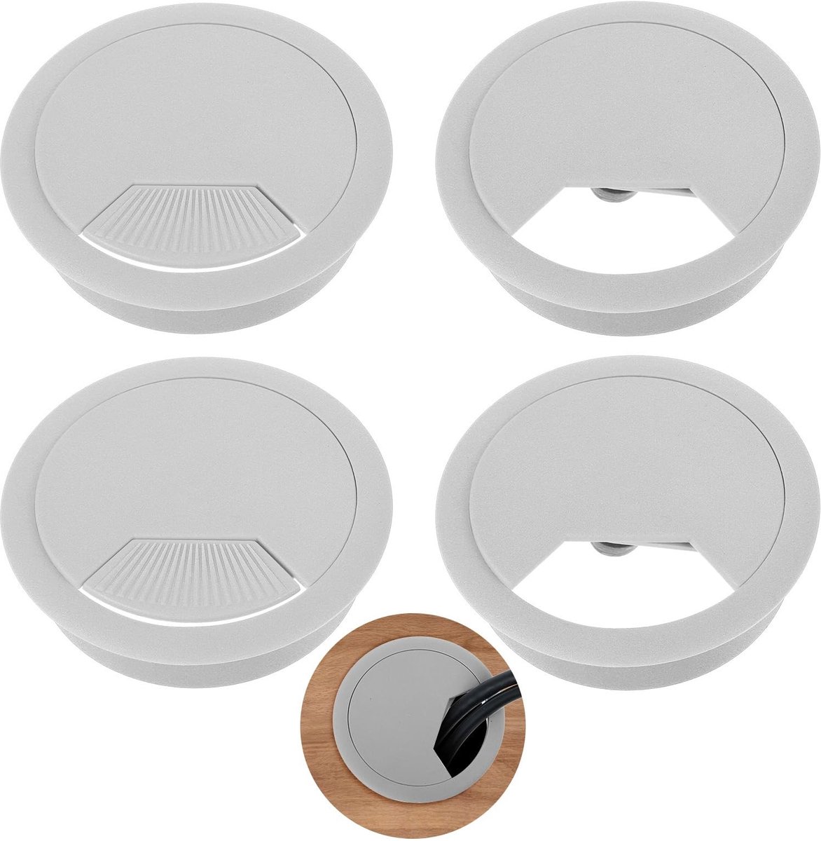 Brenzoos - Kabeldoorvoer - Desk - 4 Stuks - 60 mm - Kabelinvoer - Plastic - Ideaal voor kantoor - Grijs