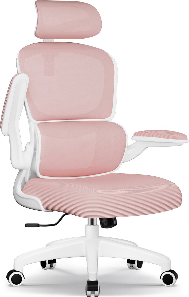Fukstern bureaustoel-ergonomische bureaustoel voor volwassenen - Inklapbare armleuning - Extra groot en breed - Max. kanteling 135° – Roze