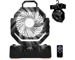 Oplaadbare Draagbare Camping Ventilator, Tentventilator Met LED Lantaarn & Afstandsbediening, 5 Snelheden, 3 Lampkleuren & 4 Timermodi, Ophanghaak Voor Camper, Slaapkamer, Kantoor, Buiten Reizen