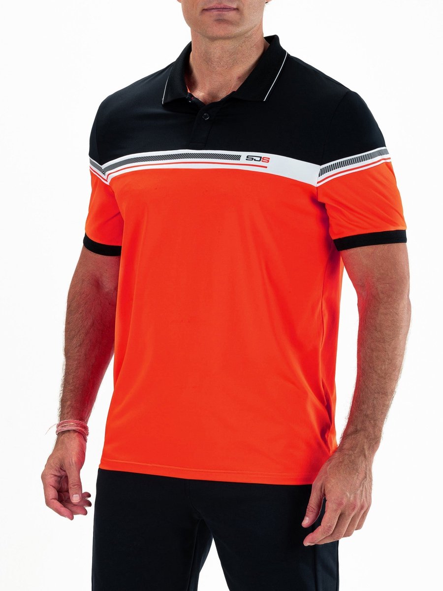 Sjeng Sports CLARKSON - Tennis Polo Heren Oranje Zwart Wit Ripstop Jersey Poloshirt Korte Mouw Met Strepen Ademend Ultralicht Comfortabel Sport
