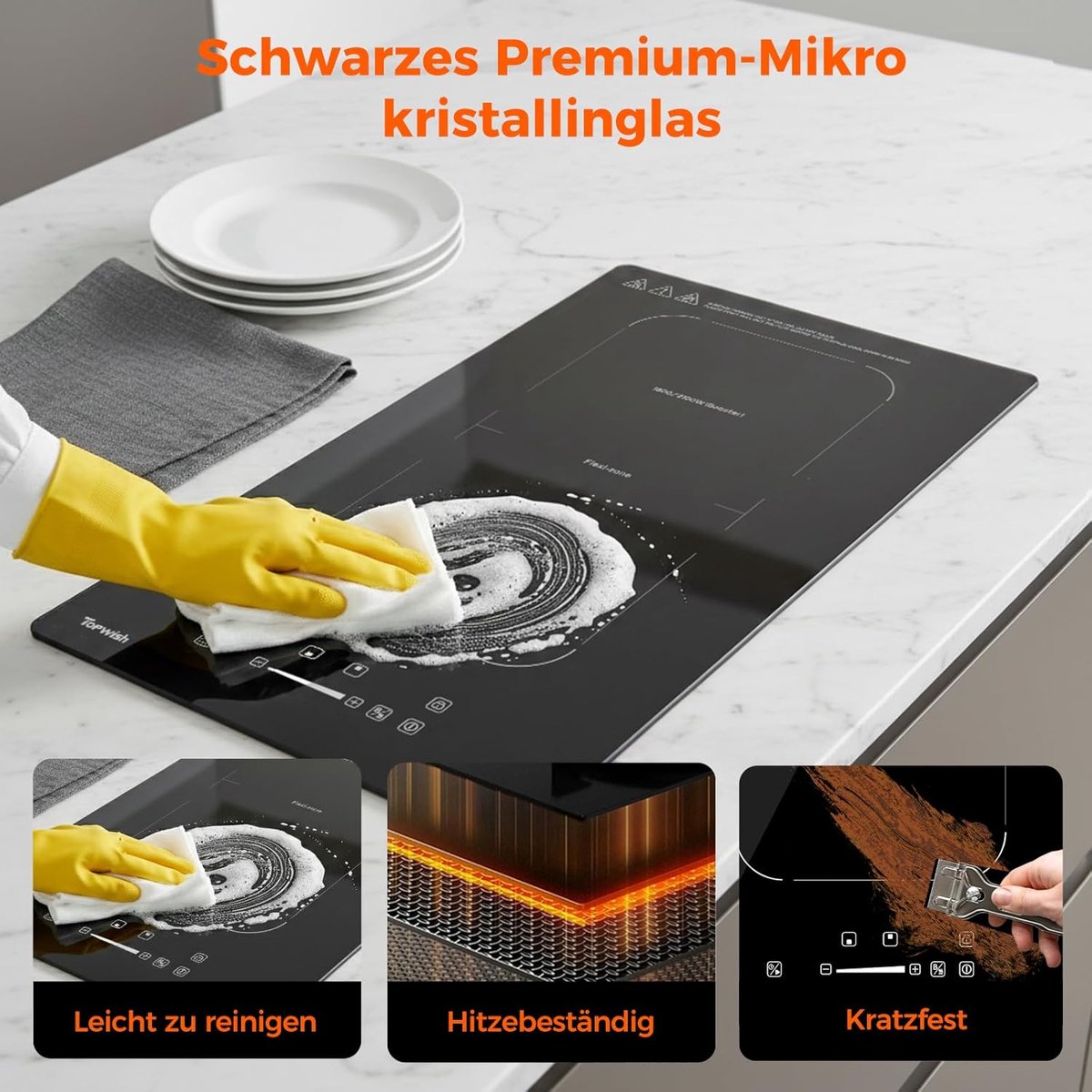 Inductiekookplaat - Kookplaat 4 zones - Snel koken - Flexibele dubbele zones - 30 cm - Zwart