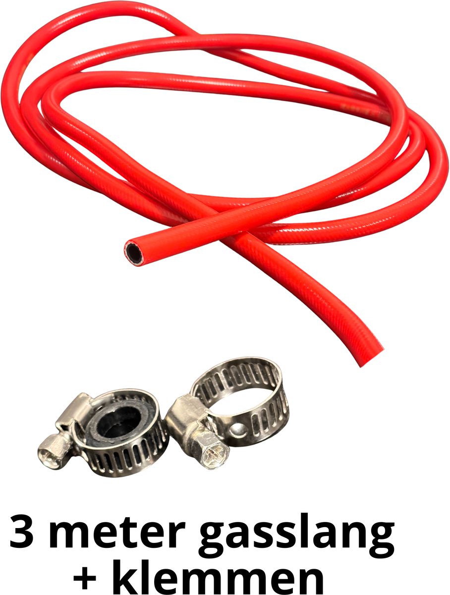 Gasslang 3 meter met slangklemmen