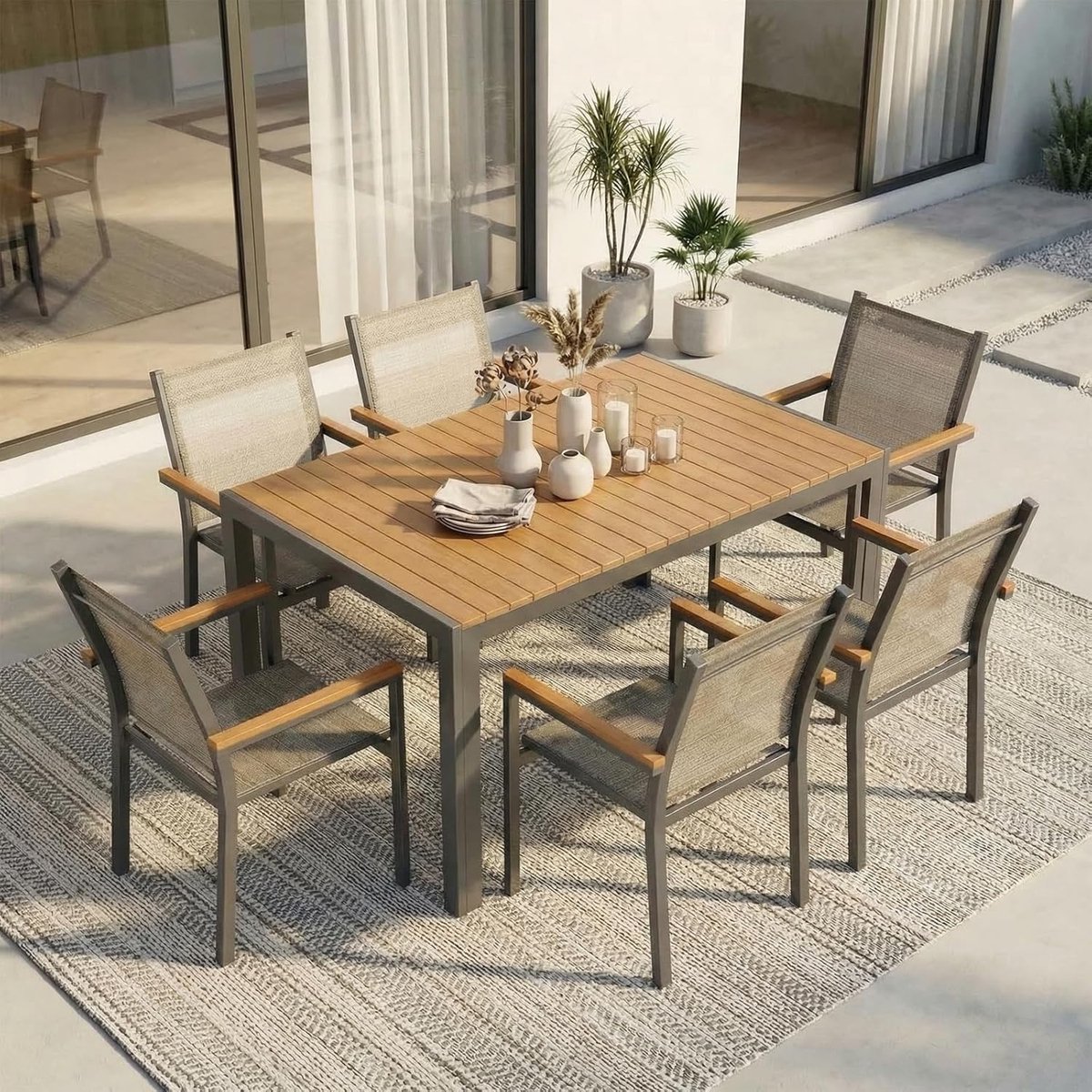 Schommelstoel Opvouwbaar Ergonomisch met Hoofdsteun (94x64x99,5 cm) – Relaxstoel met Armleuningen, Textileen Mesh en Stalen Frame, Inklapbare Tuinstoel voor Balkon/Terras/Camping – Beige – Urbanhome