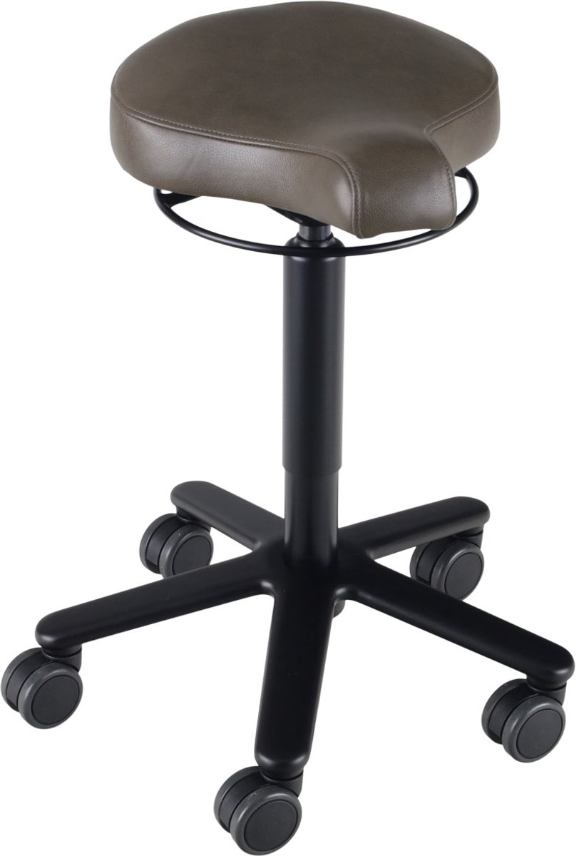Biker zadelkruk leer Ash - zwarte gaslift en kruispoot - leder bekleding – kleur Ash