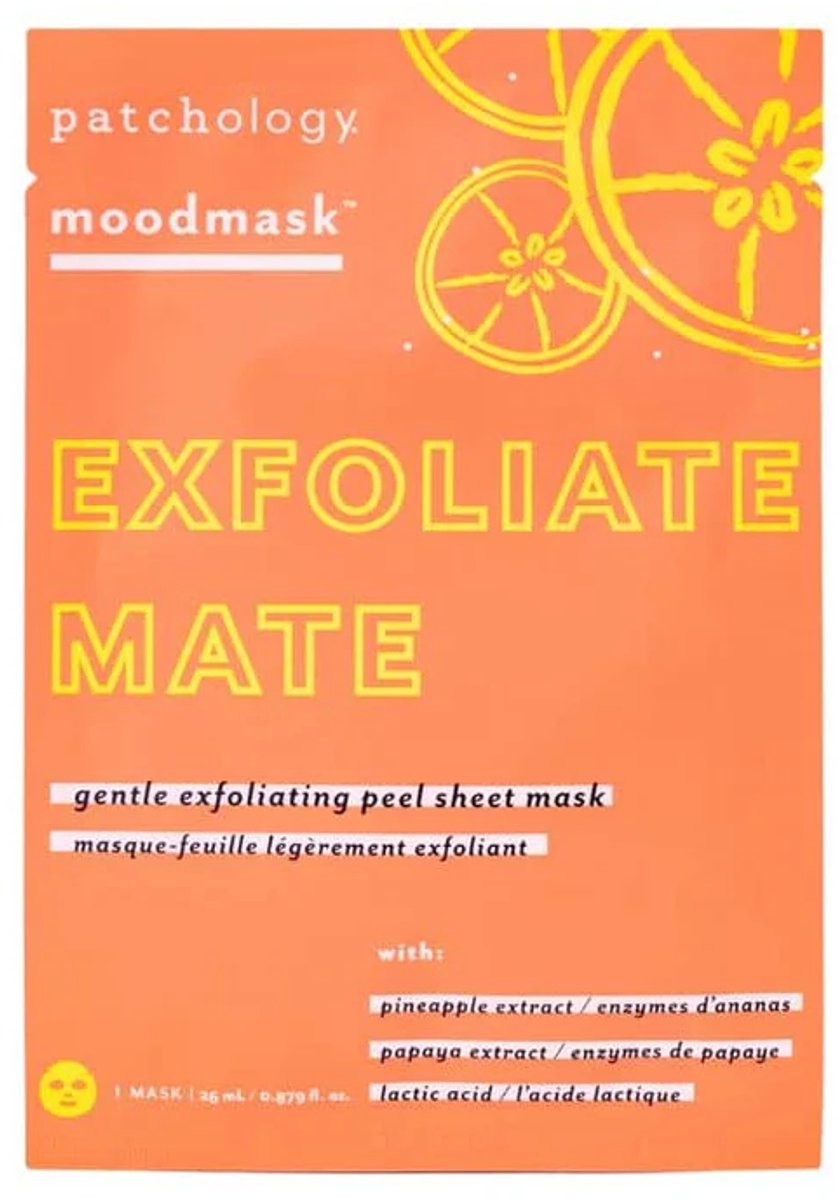 Patchology Moodmask™ Exfoliate Mate Mask - Exfoliating Sheet Mask – 1x Gezichtsmasker – Voor Een Gladde, Stralende & Frisse Huid – Gentle Enzyme & AHA Peel – Vegan - Tegen Een Doffe Huid