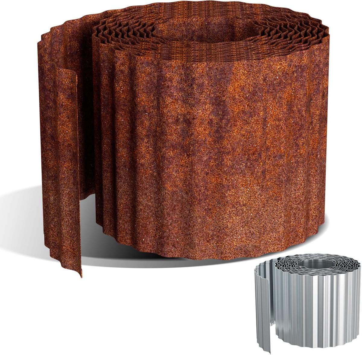 Tuinrand van Gegalvaniseerd Staal 15m x 15 cm, Flexibele Gazonrand 0,3 mm, Zilverkleurige Borderafscheiding voor Tuin en Perk roestkleur