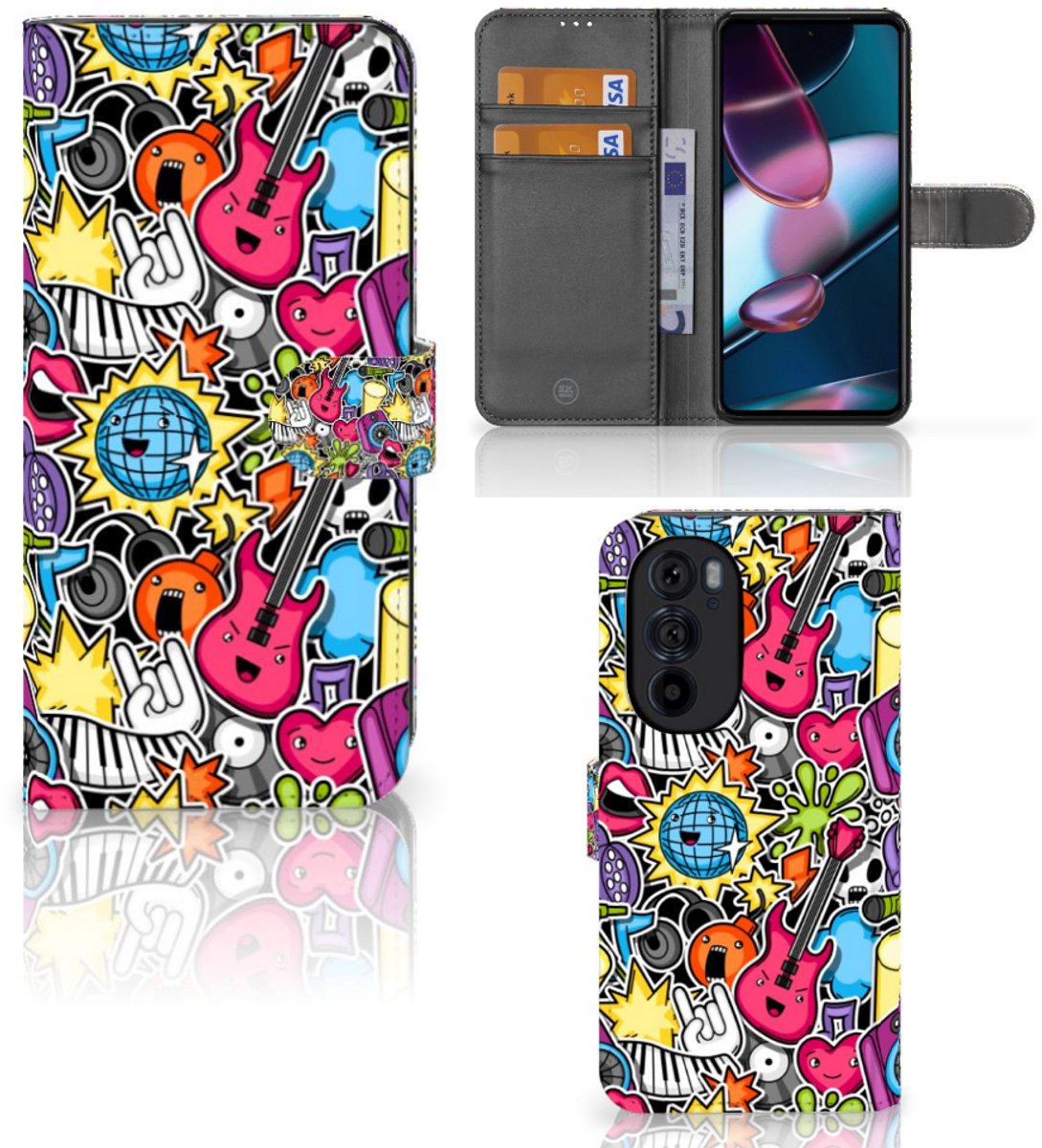 Motorola Edge 30 Pro Wallet Case met Pasjes Punk Rock