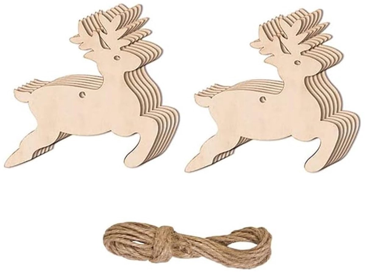 Cosensi - Kerstboomdecoraties - Houten Kerstballen - DIY Versieringen - Houten Kleur - Herten Ornamenten - Perfect voor Kerstmis - Set van 10