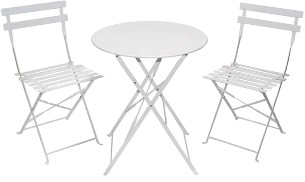 Kynast Bistroset 3-delige set voor balkon en terras WIT inklapbare tafel 60 cm met 2 stoelen