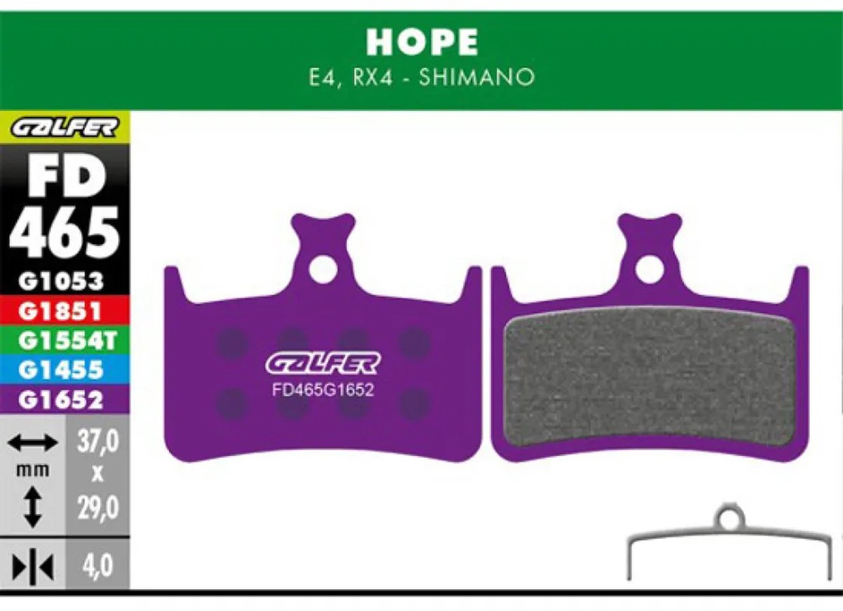 Galfer E-bike Hope E4-rx4 Remblokken Schijfrem Paars