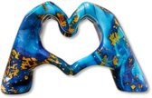 Mauropet® - Statue main avec cœur – Décoration de luxe – Décoration élégante et cadeau significatif – Symbole d'amour – Bleu/Or