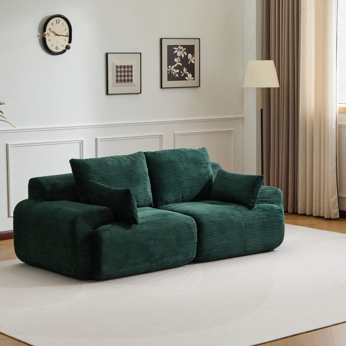 Multifunctionele Corduroy Slaapbank – Opvouwbaar met 2 Armleuningen – 2-in-1 Design – Geschikt voor 2 Personen – Direct Gebruiksklaar – Te Gebruiken als Logeerbed, Bank en Ligstoel – Woonkamer/Slaapkamer – Groen