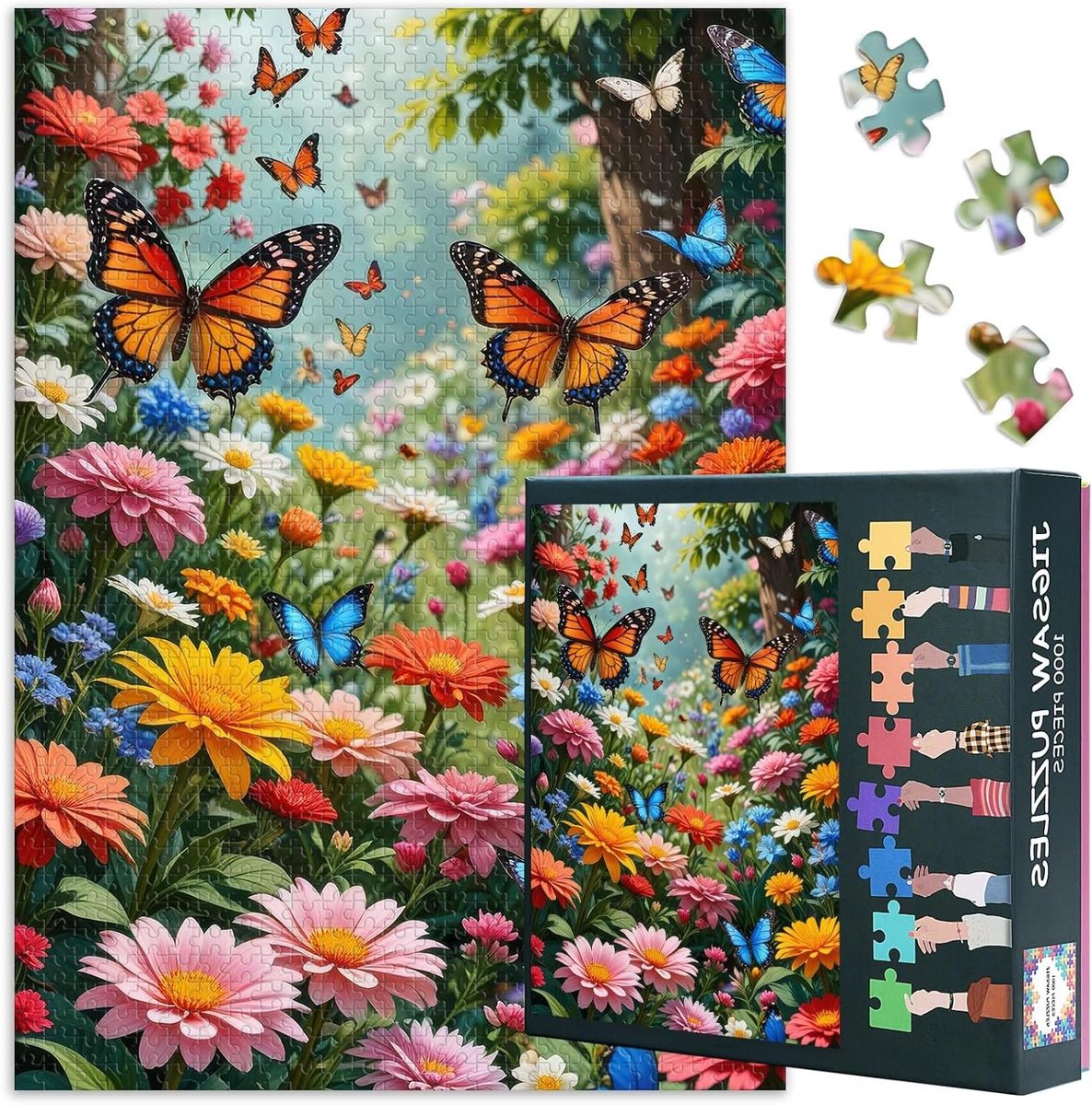 Legpuzzel Volwassenen - Jigsaw Puzzel Vlinder - Ontspanning en Uitdaging - 1000 Stukjes - 70 cm x 50 cm - Bloemen