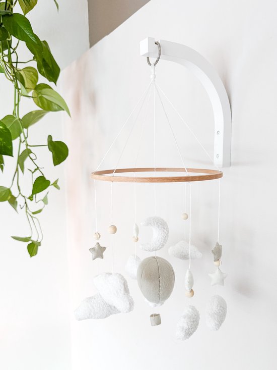 WallWood - Baby mobiel met wolken en luchtballon - decoratie voor babykamer — afbeelding 3