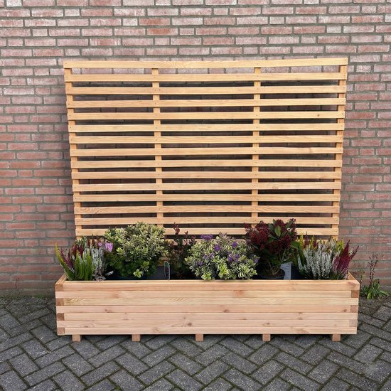 AMISHOUT - Jardinière avec portique grimpant 200x40x36 (176) cm - naturel | bac à fleurs à l'extérieur