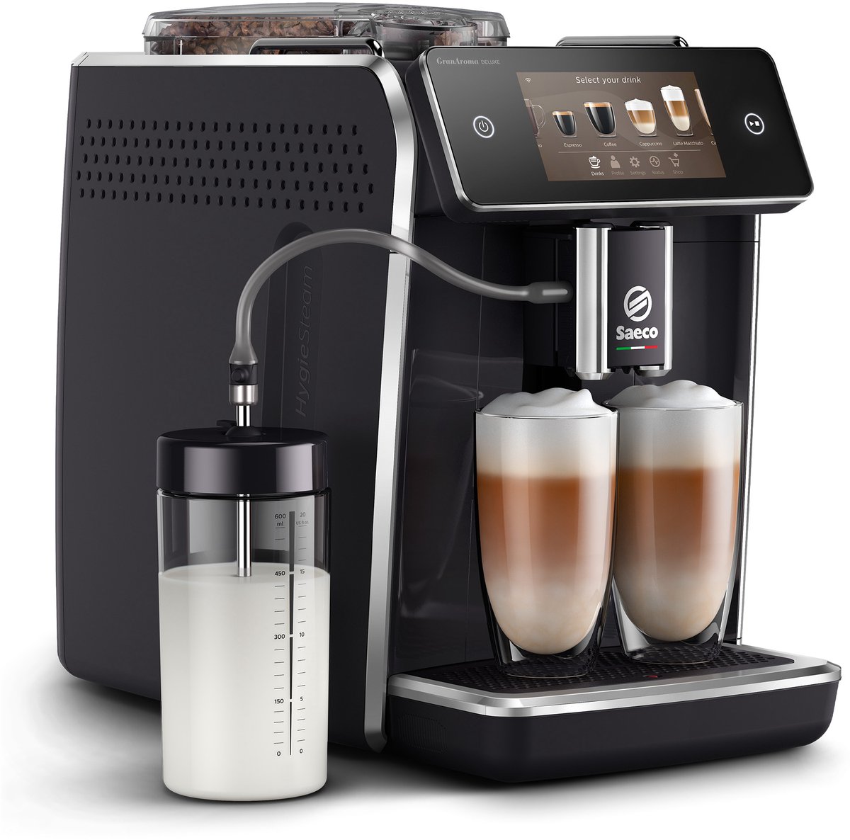 Saeco GranAroma Deluxe SM6680/00 - Zwart - Espressomachine - 18 Dranken met melksysteem - Groot scherm - Slim & verbonden - Volautomatisch - Koffiemachine met bonen + AquaClean filter — afbeelding 2