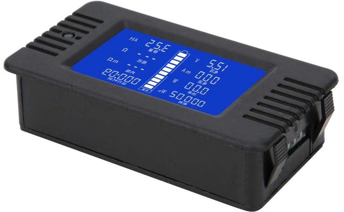 Batterijmeter Stroomtester - Spanning Vermogen Meter - Batterij Status Meten - 9 Parameters Tegelijk - 200A Shunt - Zwart