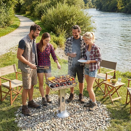 RVS houtskool barbecue verstelbare hoogte met aslade ventilatie voor tuin camping buiten gebruik van Merkloos — afbeelding 2