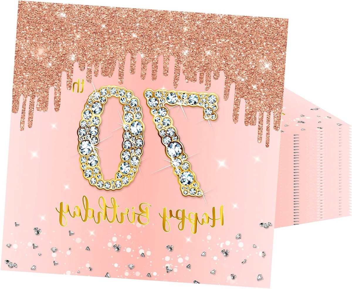 20 Stuks 70e Verjaardag Servetten in Roségoud, Feestelijke Tafelaccessoires voor Vrouwen, Papieren Servetten voor Verjaardagsdecoraties en Cadeaus