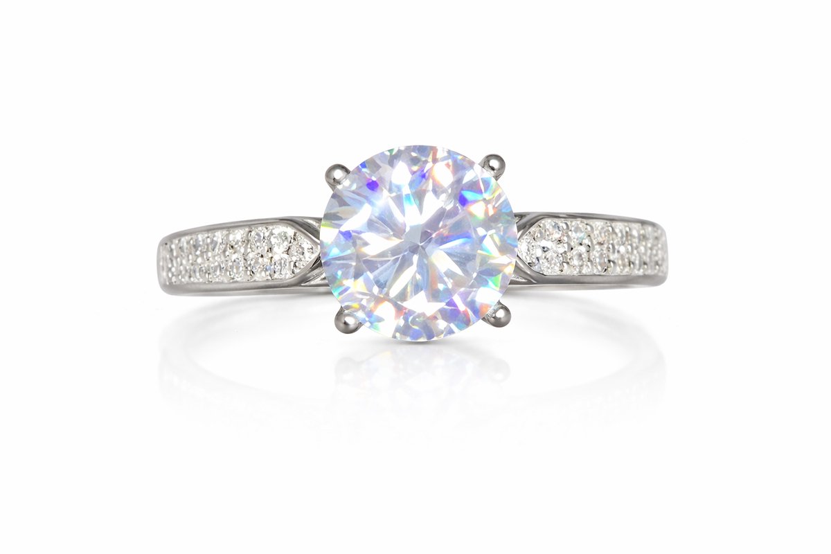 925 Zilveren Damesring met Witte Moissanite 19.20 CT - Rhodium Plated - Ringmaat 7 - Luxe Verlovingsring