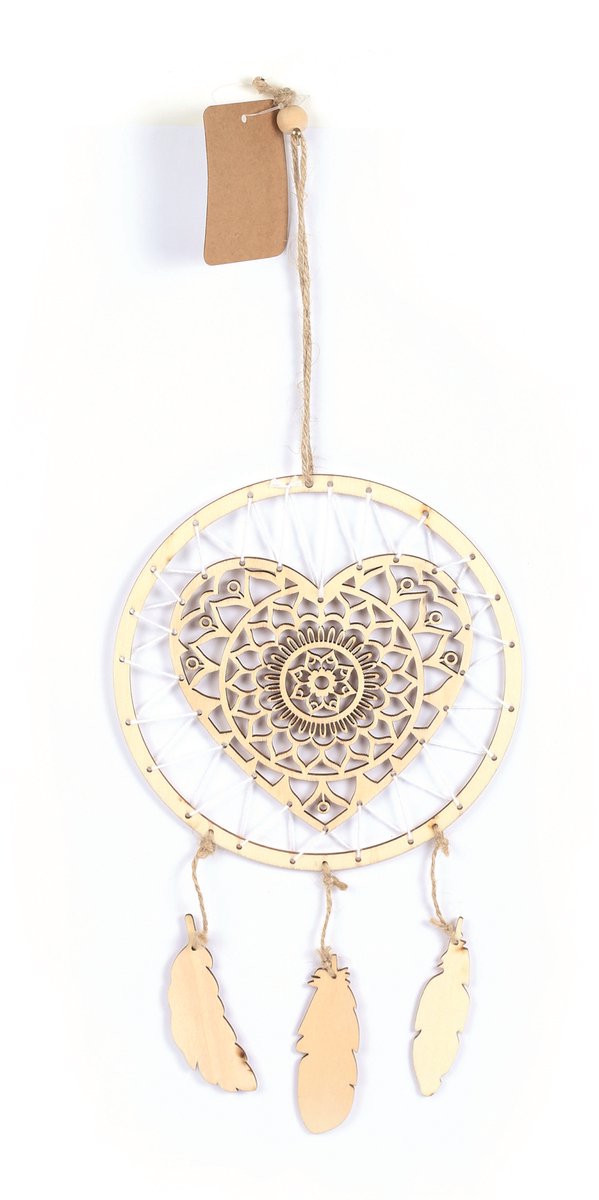 Graine Creative houten dromenvanger hart decoratie 16x41 cm.