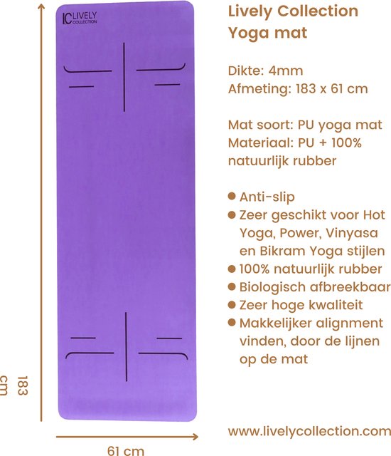 yoga mat -natuurlijk rubber - bio yogamat - PU yogamat - ashtanga mat - pro grip - 183 cm x 81 cm x 4mm - lavendel paars van Valhalla Fitness — afbeelding 3