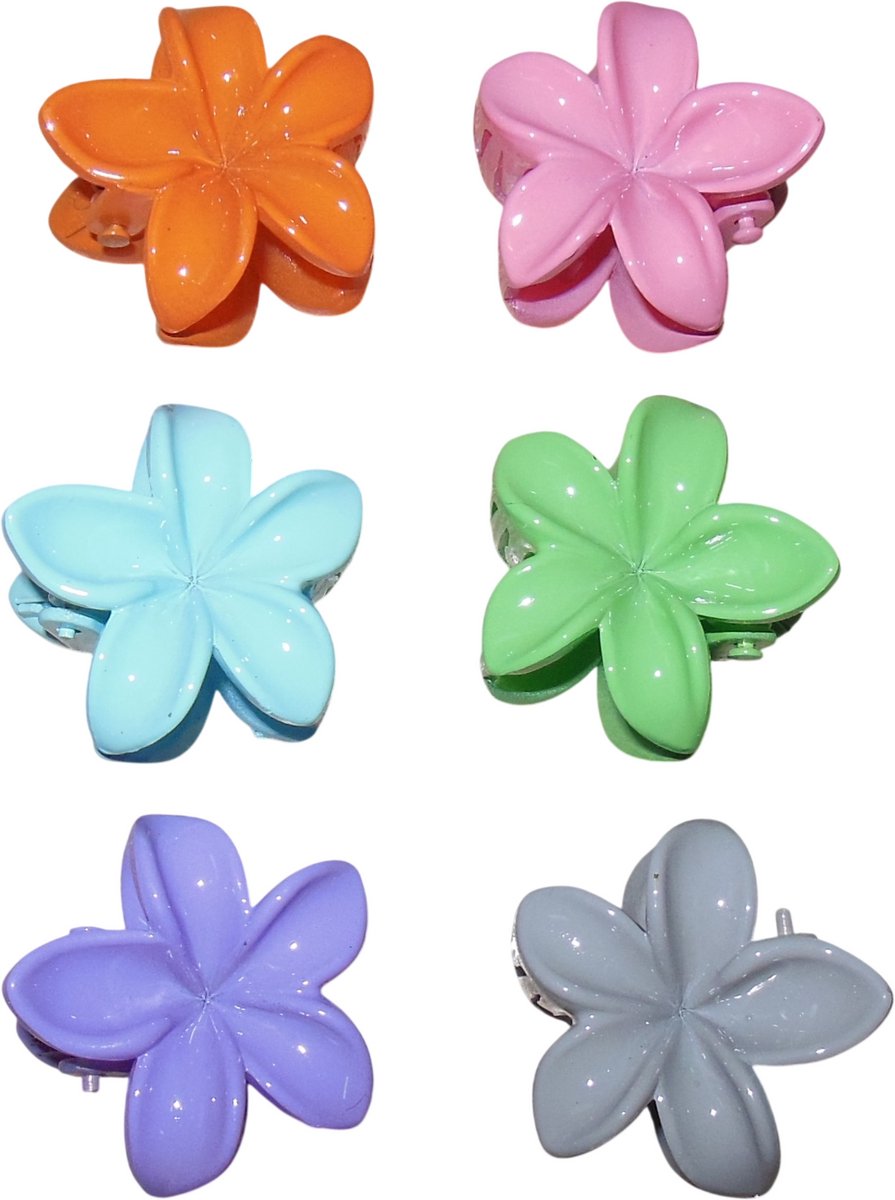 Haarklemmetjes bloemetjes glimmend diverse kleuren set van 6 stuks.