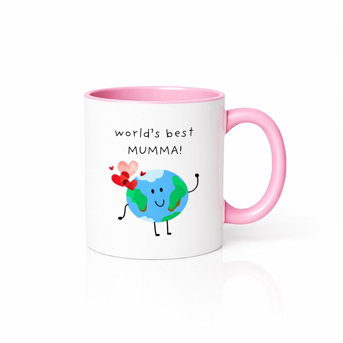 World's Best Mumma Mok - Tweekleurig Roze & Wit - Schattig Wereldbol Design - Moederdag Cadeau