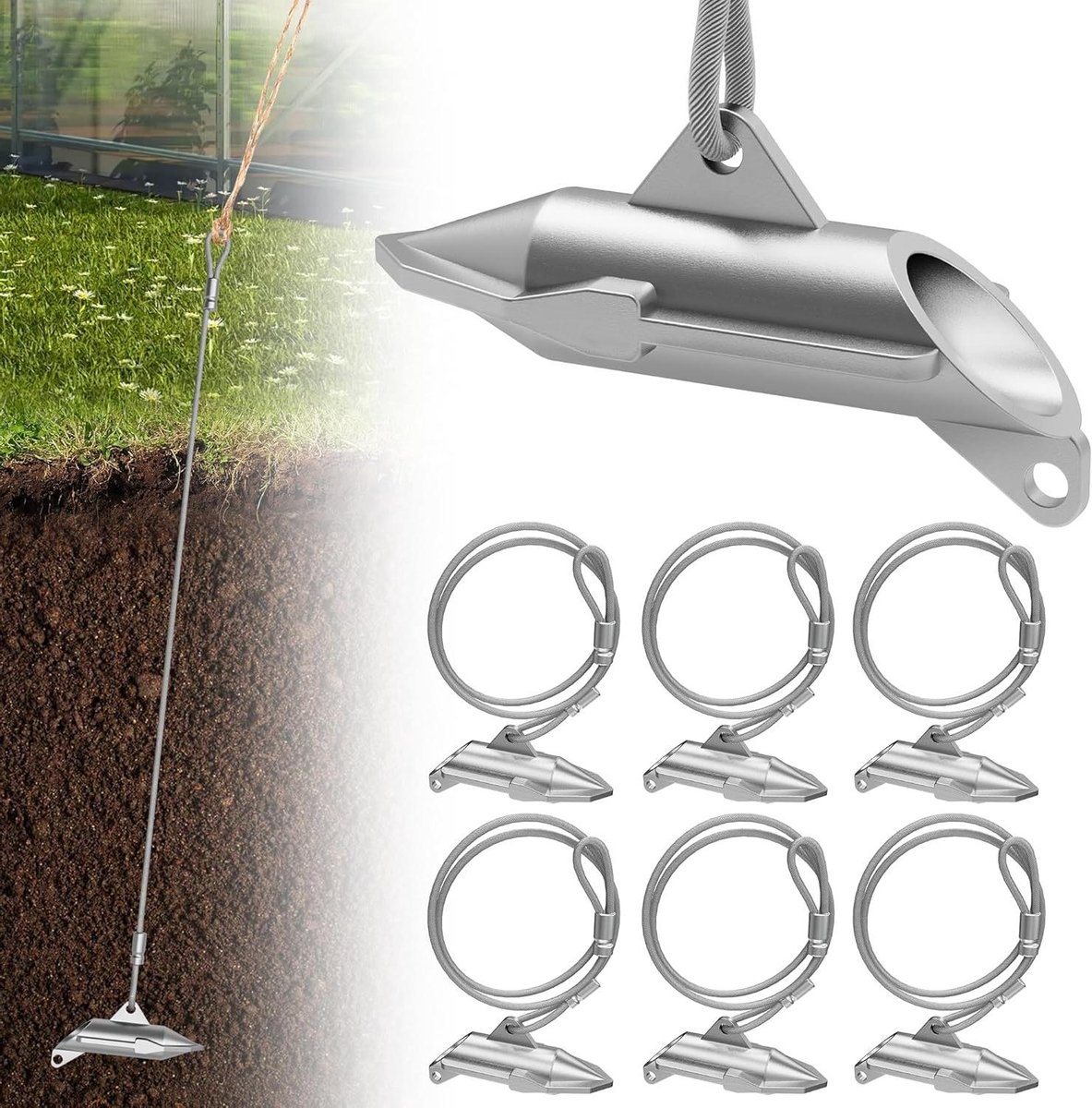 Grondankers voor Schuur - Stormankers Tent - Zorgen voor Stabiliteit - Heavy Duty Metaal - 6 stuks - Zilver