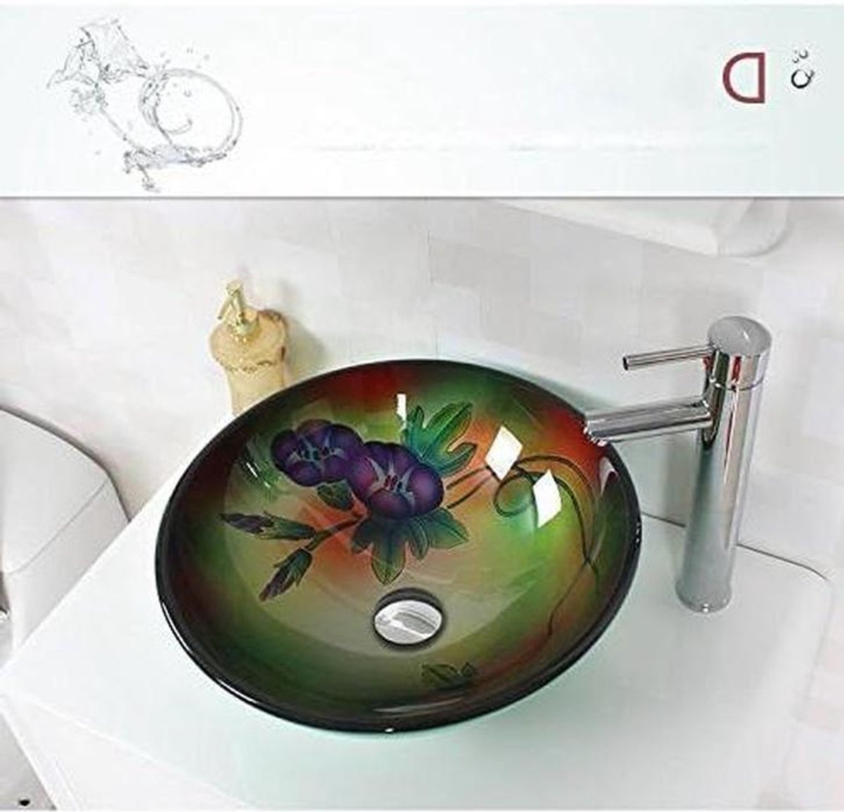 AllureFeng badkamer wastafel wastafel/armaturen/handbeschilderde glaskunst (420 * 145 * 12 mm), d, basin + kraan