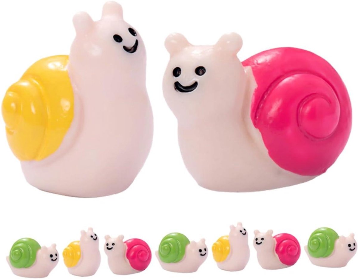 Slak Beeldjes Set - Miniatuur Ornamenten - Tuin Decoratie - Stevig Hars Materiaal - 9 Stuks - Gemengde Kleuren