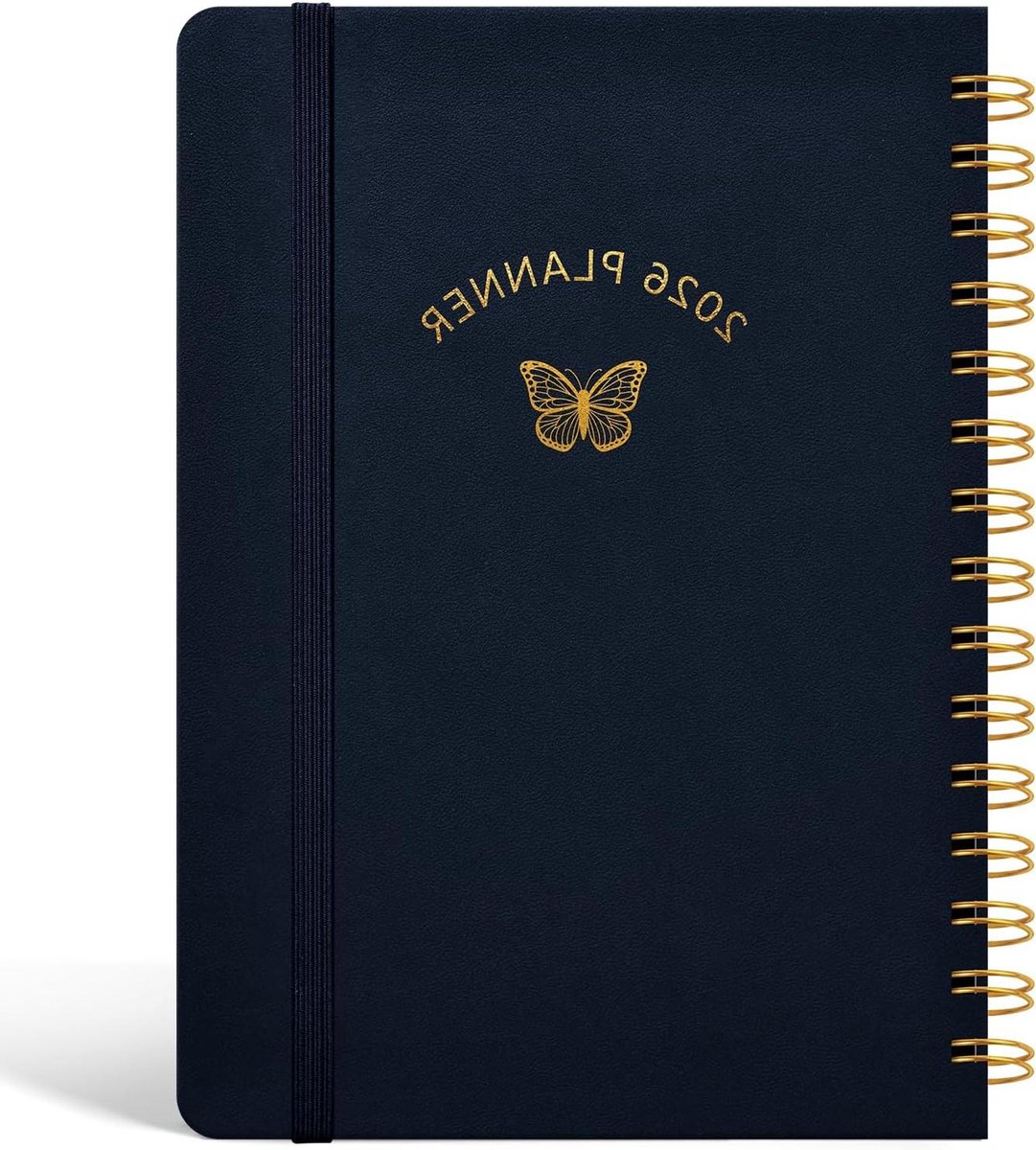 2026 Planner - Agenda Boek - Jaar Plannen - Linnen Stoffen Hoes - 6 x 8.5 Inch - Marineblauw