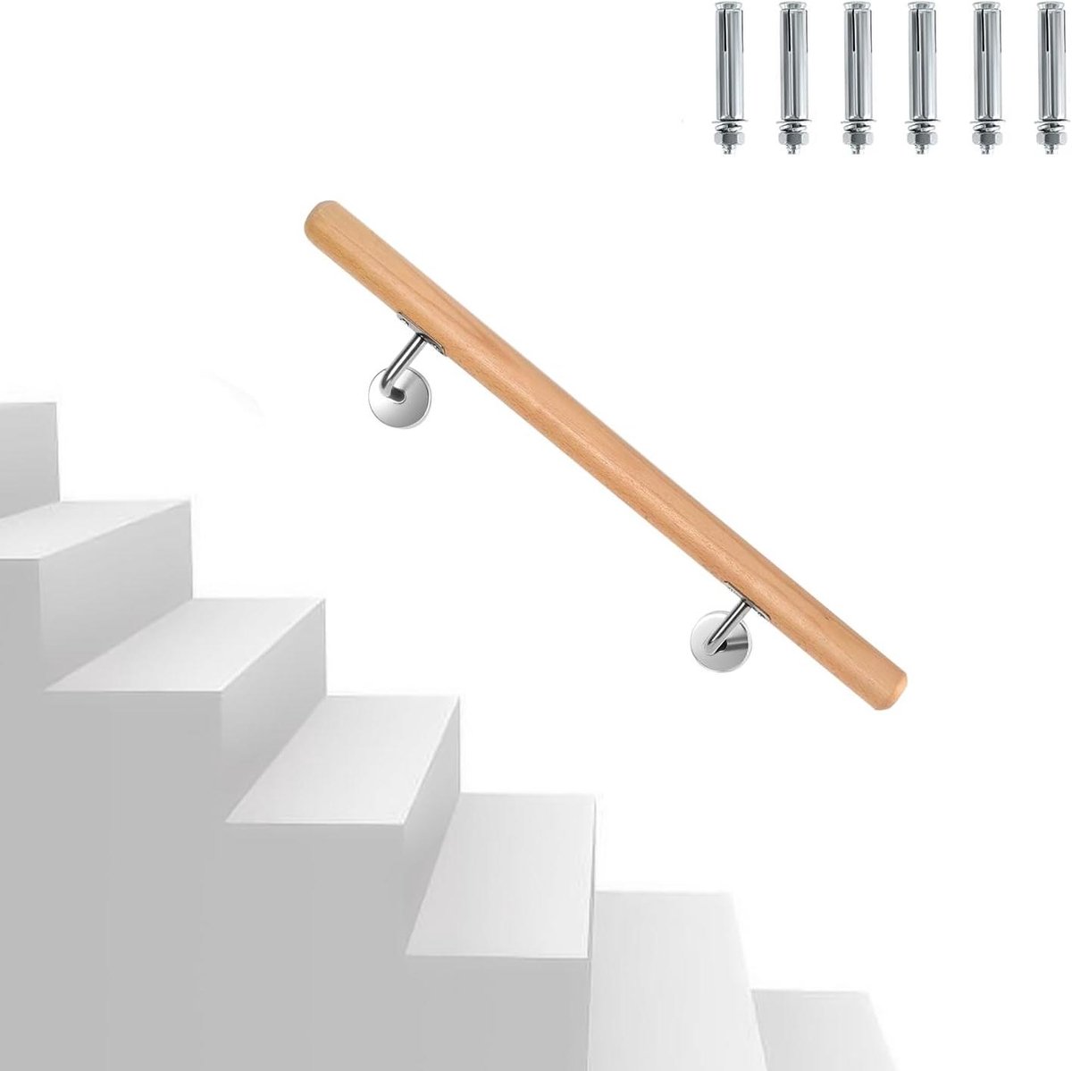 Houten Leuning - Wandsteun Trappen - Veilige Traplift - Antislip Hout - 50 cm Lengte - Naturel