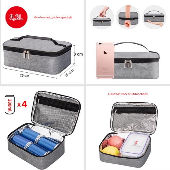 Unisex kleine koeltas - Koelbox voor etenswaren - Thermische voedseltas - Ruime lunchtas - Houdt warm en koud - Opvouwbare minikoeler - Compact en draagbaar - Ideaal voor kantoor, picknicks en meer - 25 x 16 x 8 cm van unisex — afbeelding 2
