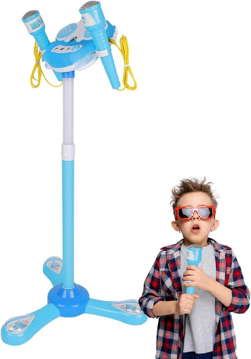 Karaokemachine Kinderen - Microfoon Speelgoed - Muziek Maken - Afneembare Microfoon - 20.8 x 20.8 cm - Blauw